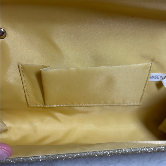 Gold Glitter Envelope Clutch with Chain Strap - Picture 7 of 9